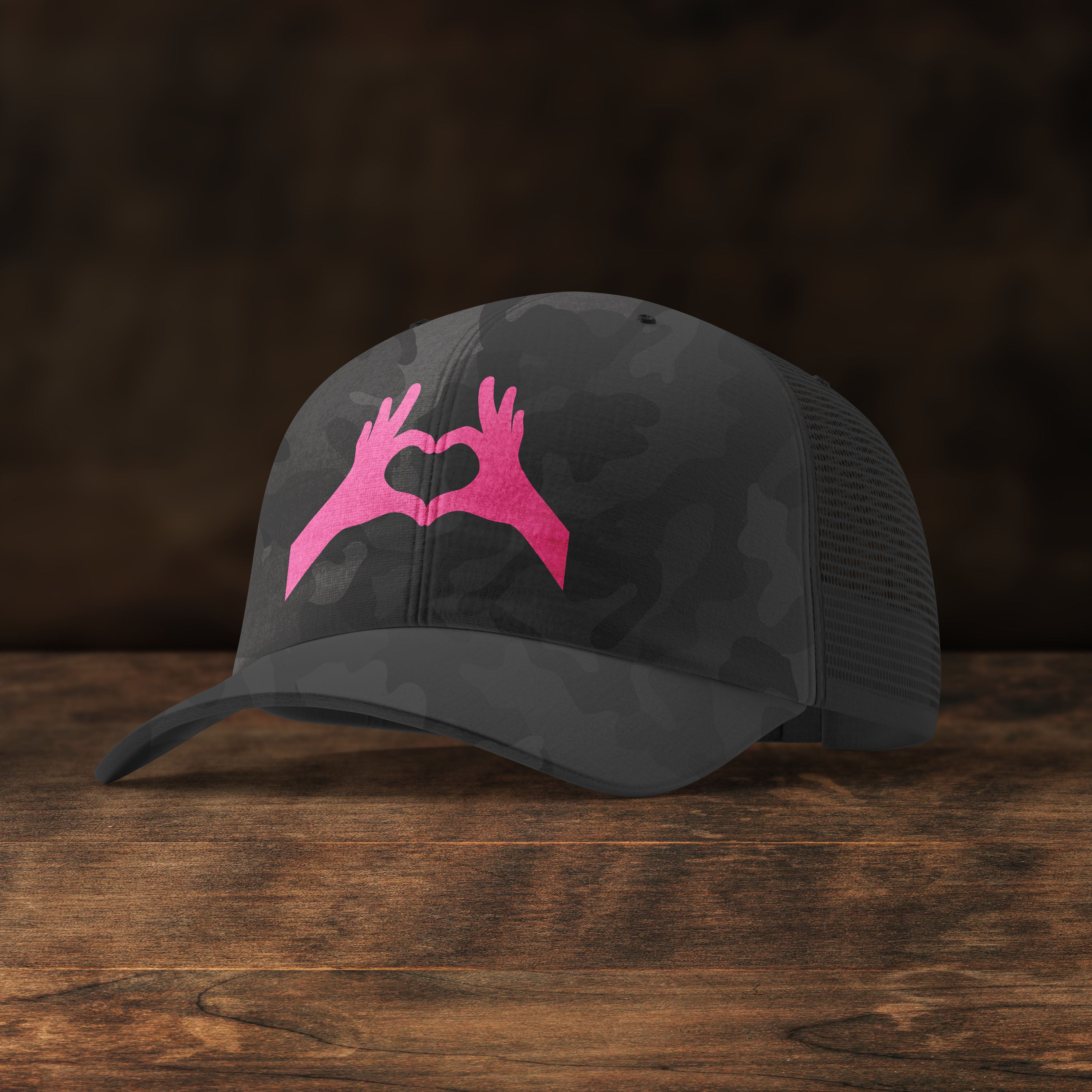 Love - Black Camo Breast Cancer Awareness Trucker